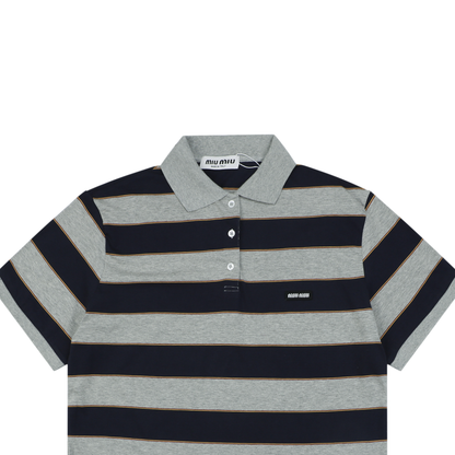 Miu Miu Striped Short-Sleeve Polo Shirt - Grey Blue