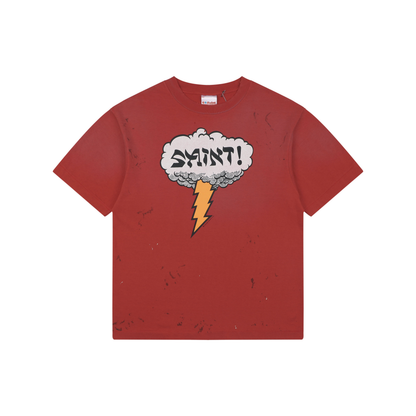 Saint Michael Cloud and Lightning Letter Print Short-Sleeve T-Shirt