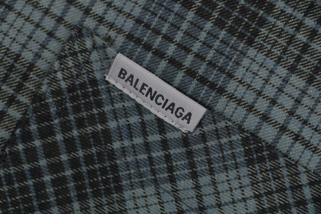 Balenciaga Blue-Grey Plaid Quilted Jacket