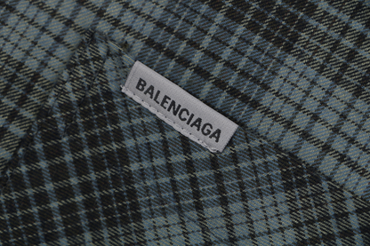 Balenciaga Blue-Grey Plaid Quilted Jacket