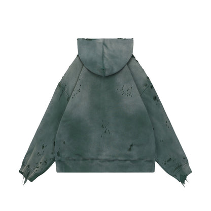 Saint Michael Double-Layer Distressed Waffle-Knit Hoodie