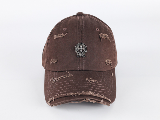 Chrome Hearts Distressed Baseball Cap – Brown | Cross Logo Metal Badge Hat