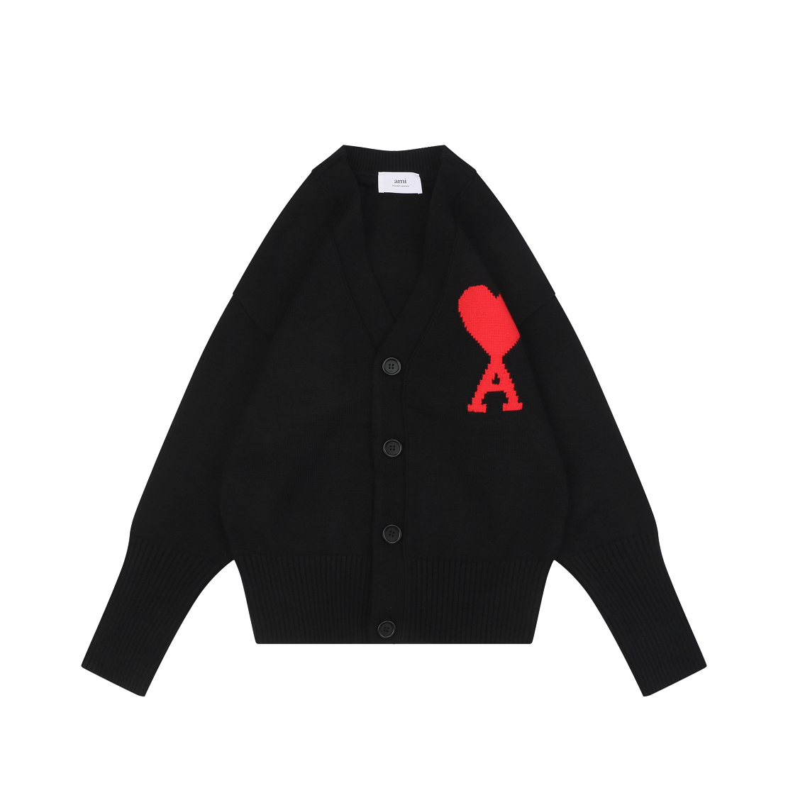 AMI Paris Heart-Jacquard Turtleneck Cardigan | Knit Layer