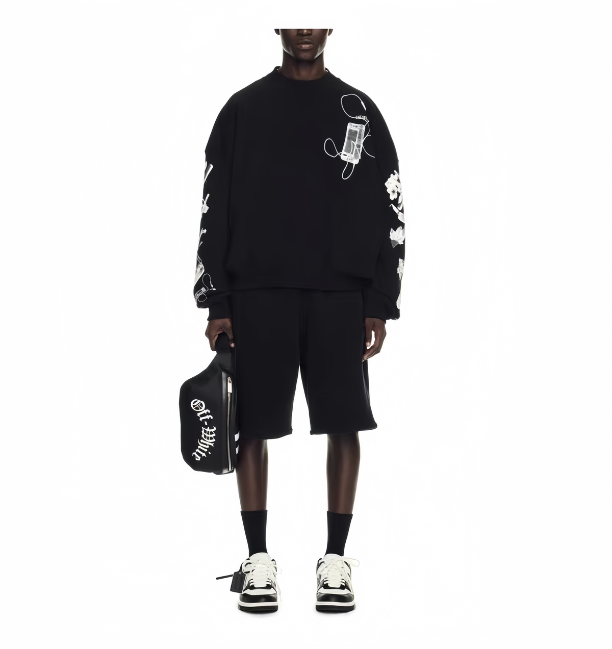 Off-White Digital Headphones Arrow Print Crewneck Sweatshirt – Black | Y2K MP3 Graphic Oversized Streetwear Top