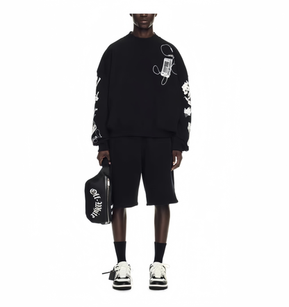 Off-White Digital Headphones Arrow Print Crewneck Sweatshirt – Black | Y2K MP3 Graphic Oversized Streetwear Top