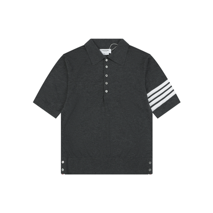 Thom Browne Grey 4-Bar & 5-Stripe Short-Sleeve Polo