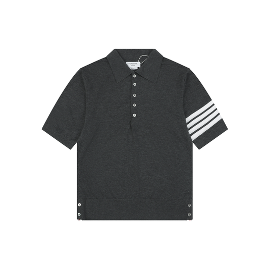 Thom Browne Grey 4-Bar & 5-Stripe Short-Sleeve Polo