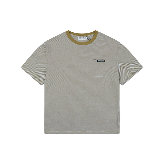 Miu Miu Striped-Collar Short-Sleeve Top - Mustard Yellow