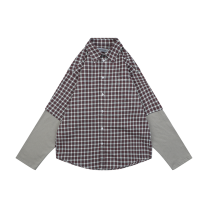 Balenciaga Red & Grey Plaid Long-Sleeve Shirt | Faux-Layered Style