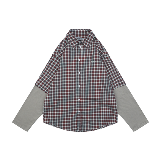 Balenciaga Red & Grey Plaid Long-Sleeve Shirt | Faux-Layered Style