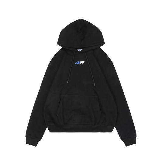 Off-White Blue Arrow Earth Logo Hoodie – Black | Y2K Graphic Oversized Streetwear Sweatshirt