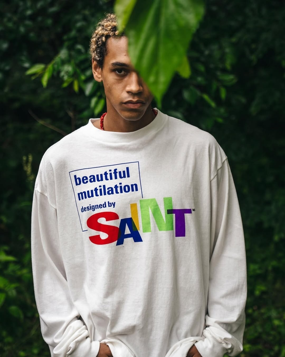 Saint Michael FW25 White Long-Sleeve T-Shirt, Multicolor SAINT Print
