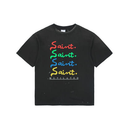 Saint Michael Short-Sleeve T-Shirt with Colorful Saint Signature Print