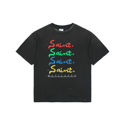Saint Michael Short-Sleeve T-Shirt with Colorful Saint Signature Print