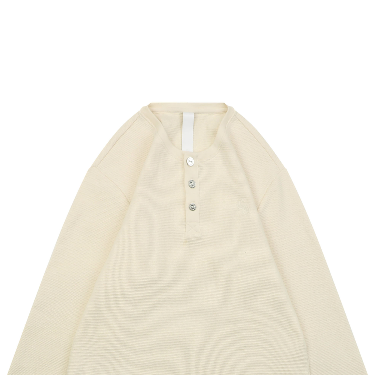 Chrome Hearts Youth Waffle-Knit Long-Sleeve Henley Shirt with Silver Buttons