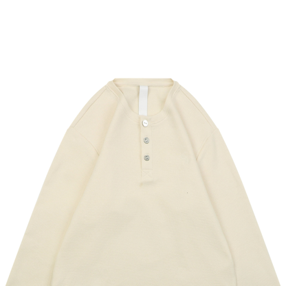 Chrome Hearts Youth Waffle-Knit Long-Sleeve Henley Shirt with Silver Buttons