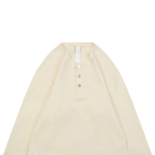 Chrome Hearts Youth Waffle-Knit Long-Sleeve Henley Shirt with Silver Buttons