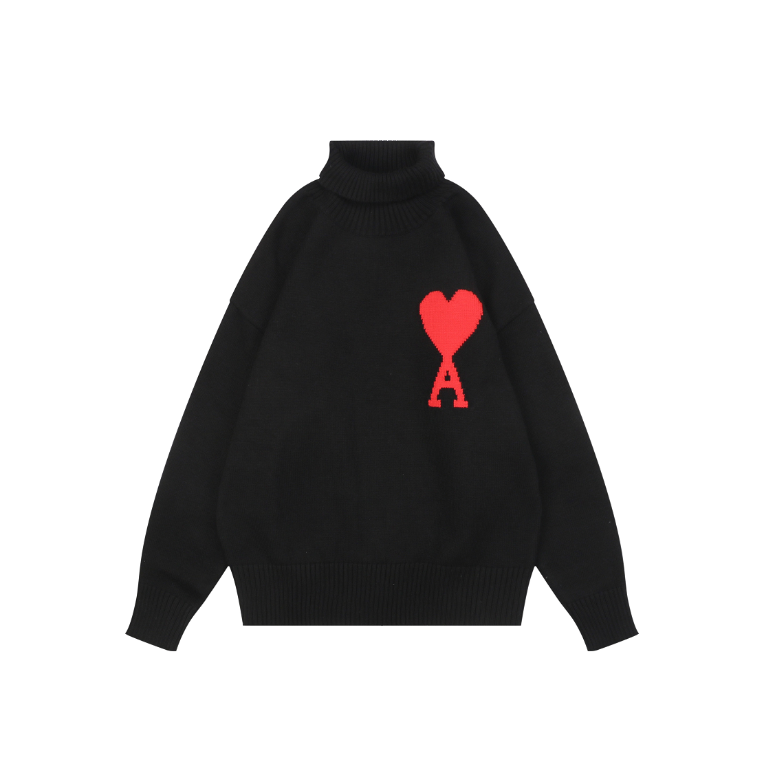 AMI Paris Heart-Jacquard Turtleneck Sweater | Knit Pullover
