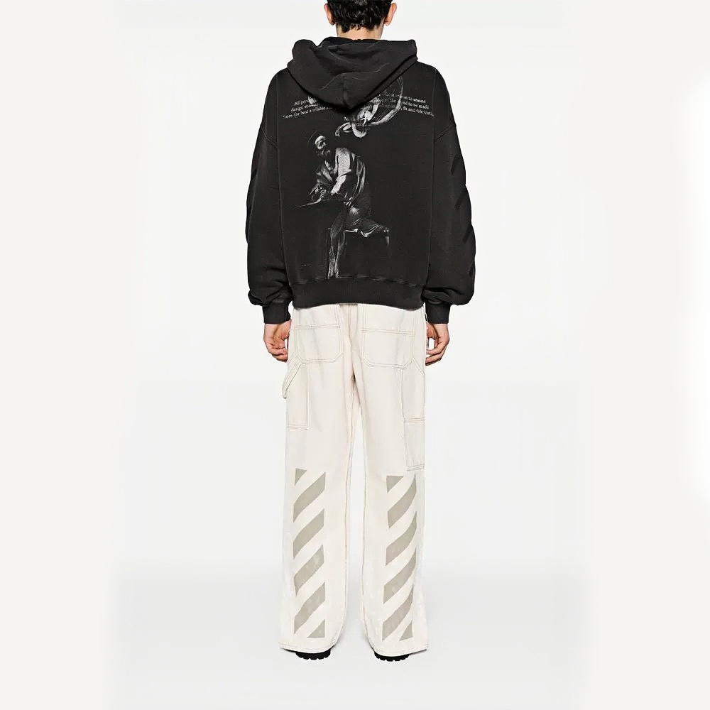 Off-White Saint Matthew & Angel Caravaggio Print Hoodie – Black | Baroque Art Tonal Graphic Oversized Sweatshirt