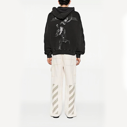 Off-White Saint Matthew & Angel Caravaggio Print Hoodie – Black | Baroque Art Tonal Graphic Oversized Sweatshirt