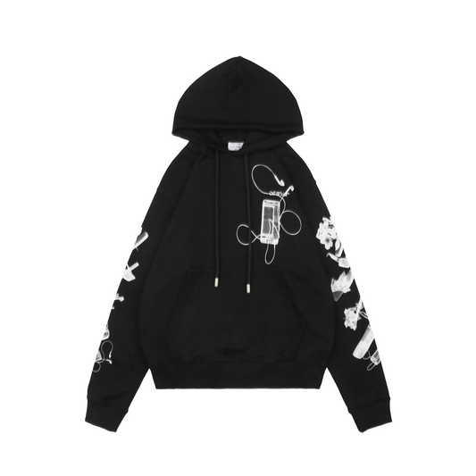 Off-White Digital Headphones Arrow Print Hoodie – Black | Y2K MP3 Graphic Oversized Streetwear Sweatshirt