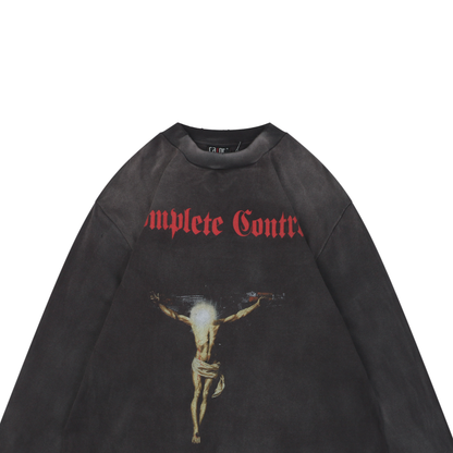 Saint Michael Gun and Crucified Jesus Print Long-Sleeve Tee