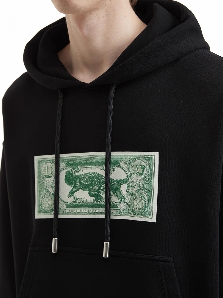 Off-White Crocodile Dollar Bill Print Hoodie – Black | Oversized Graphic Streetwear Sweatshirt