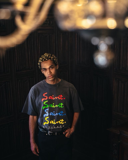 Saint Michael Short-Sleeve T-Shirt with Colorful Saint Signature Print