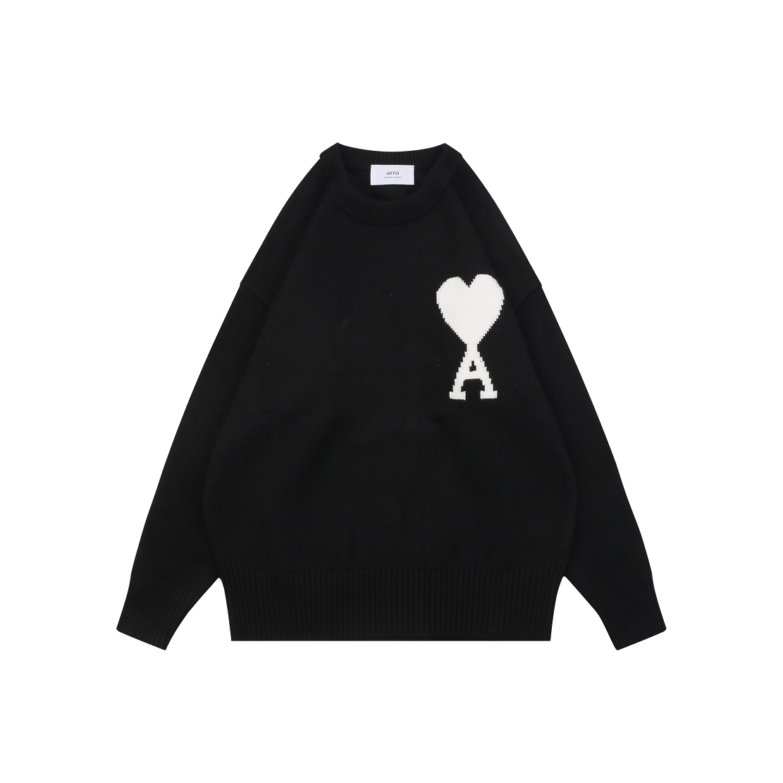 AMI Paris Heart-Intarsia Crew-Neck Sweater - Black