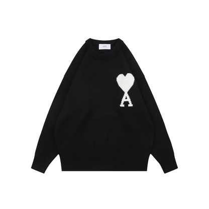 AMI Paris Heart-Intarsia Crew-Neck Sweater - Black