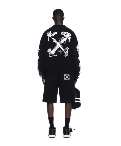 Off-White Digital Headphones Arrow Print Crewneck Sweatshirt – Black | Y2K MP3 Graphic Oversized Streetwear Top
