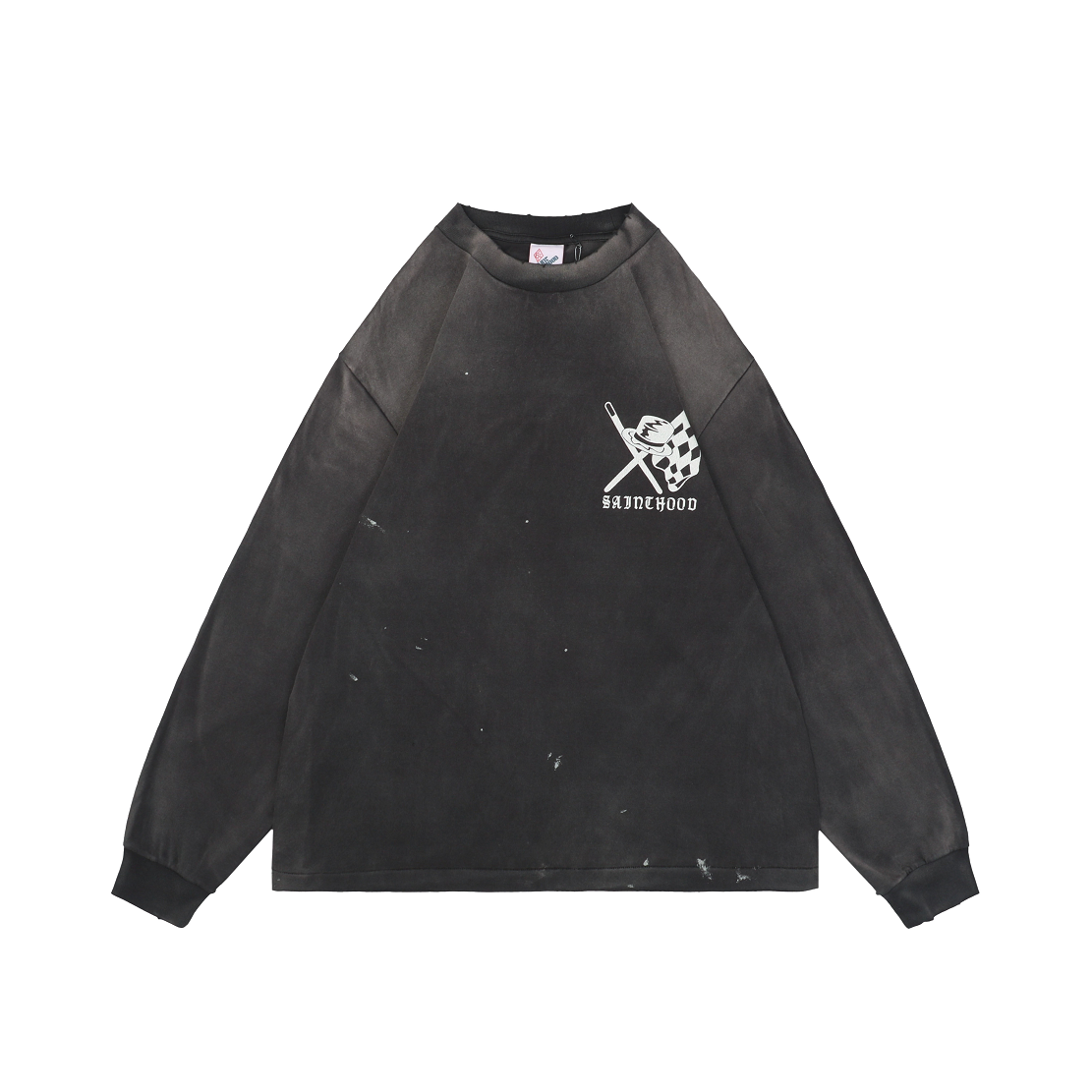 Saint Michael Skull Helmet Print Long-Sleeve T-Shirt