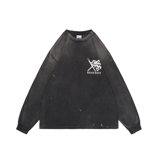 Saint Michael Skull Helmet Print Long-Sleeve T-Shirt