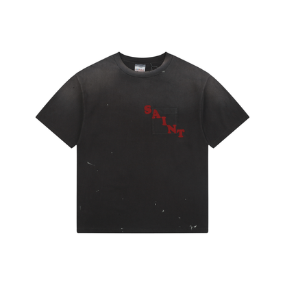 Saint Michael Irregular Lettering and Pocket Print Short-Sleeve T-Shirt