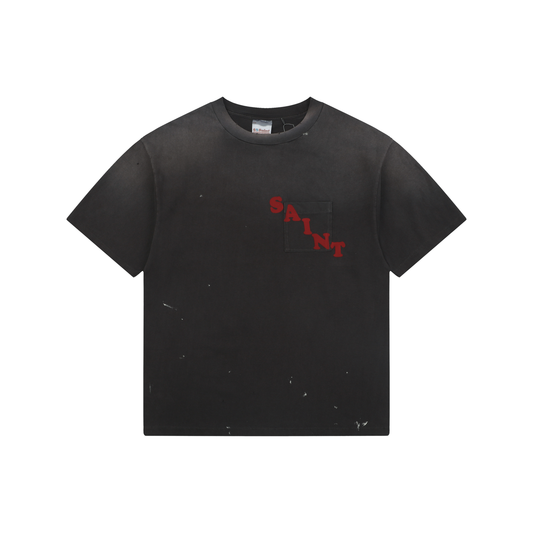 Saint Michael Irregular Lettering and Pocket Print Short-Sleeve T-Shirt