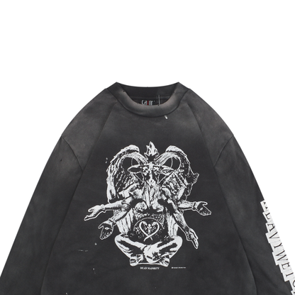 Saint Michael Ram-Headed Demon Print Long-Sleeve Top
