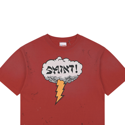 Saint Michael Cloud and Lightning Letter Print Short-Sleeve T-Shirt