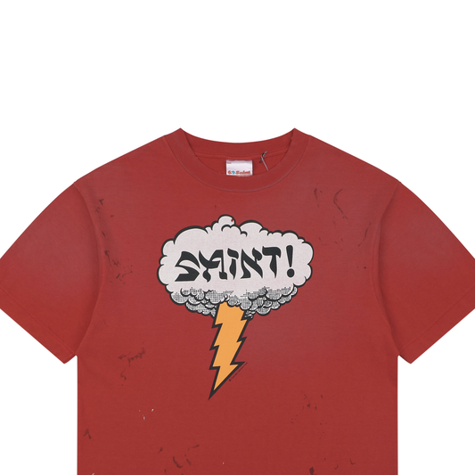 Saint Michael Cloud and Lightning Letter Print Short-Sleeve T-Shirt