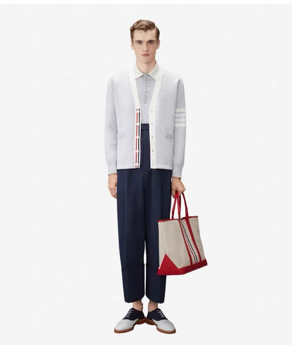 Thom Browne Color-Block Cardigan | Four-Bar Patch