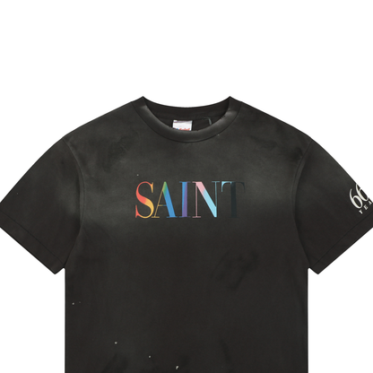 Saint Michael Rainbow SAINT Letter Print Short-Sleeve T-Shirt – Black