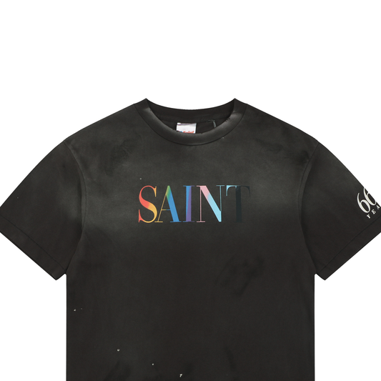 Saint Michael Rainbow SAINT Letter Print Short-Sleeve T-Shirt – Black