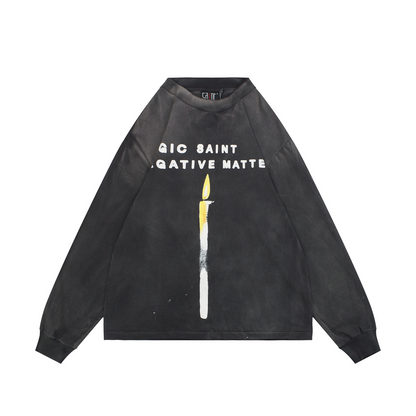 Saint Michael Distressed Candle-Print Long-Sleeve T-Shirt