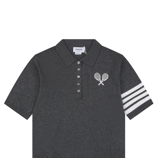 Thom Browne 5-Button Short-Sleeve Polo | Tennis Racket Motif