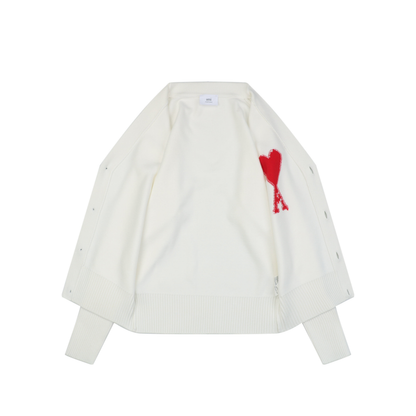 AMI Paris Heart-Jacquard Turtleneck Cardigan | Knit Layer