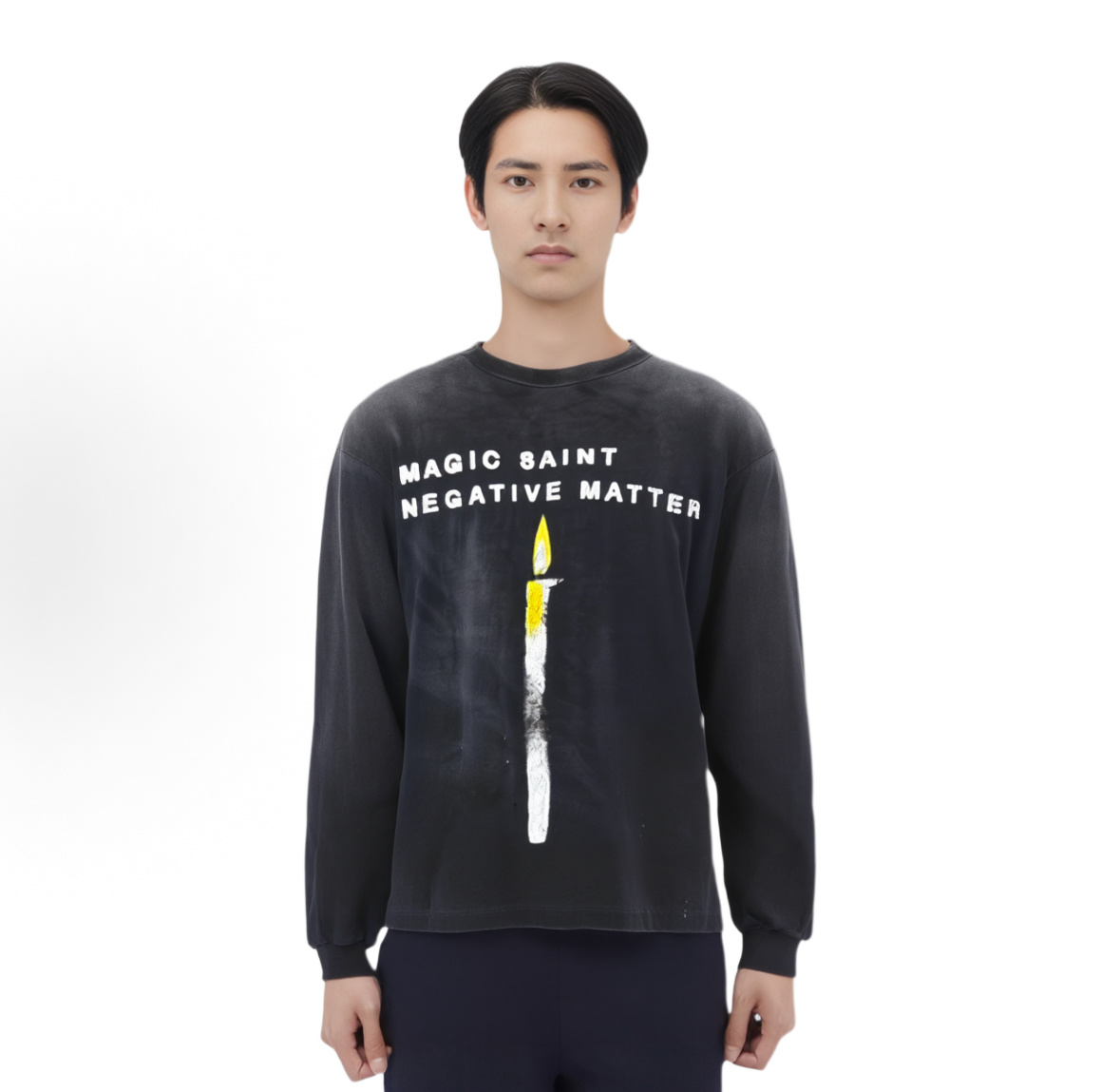 Saint Michael Distressed Candle-Print Long-Sleeve T-Shirt