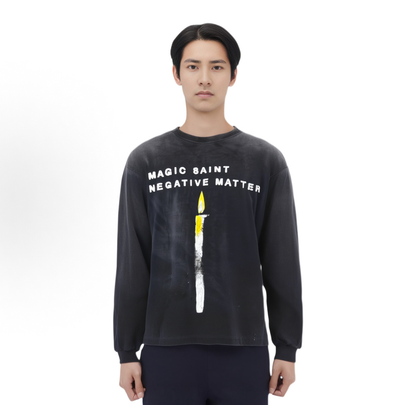 Saint Michael Distressed Candle-Print Long-Sleeve T-Shirt