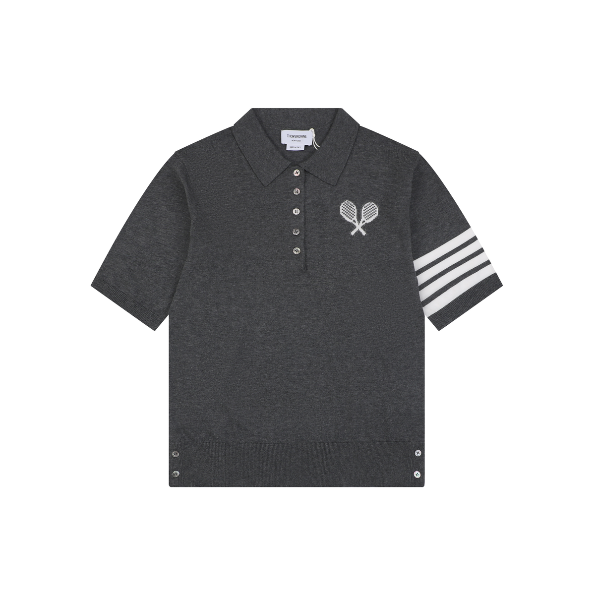 Thom Browne 5-Button Short-Sleeve Polo | Tennis Racket Motif