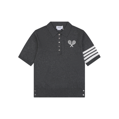 Thom Browne 5-Button Short-Sleeve Polo | Tennis Racket Motif