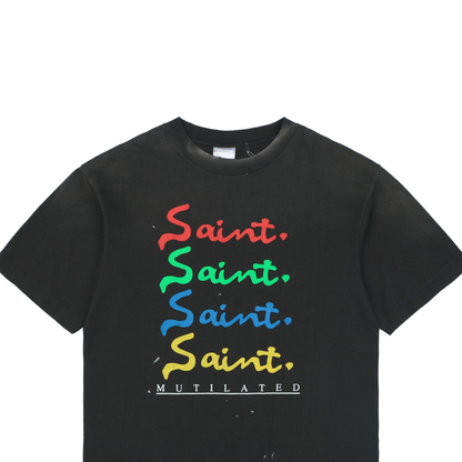 Saint Michael Short-Sleeve T-Shirt with Colorful Saint Signature Print