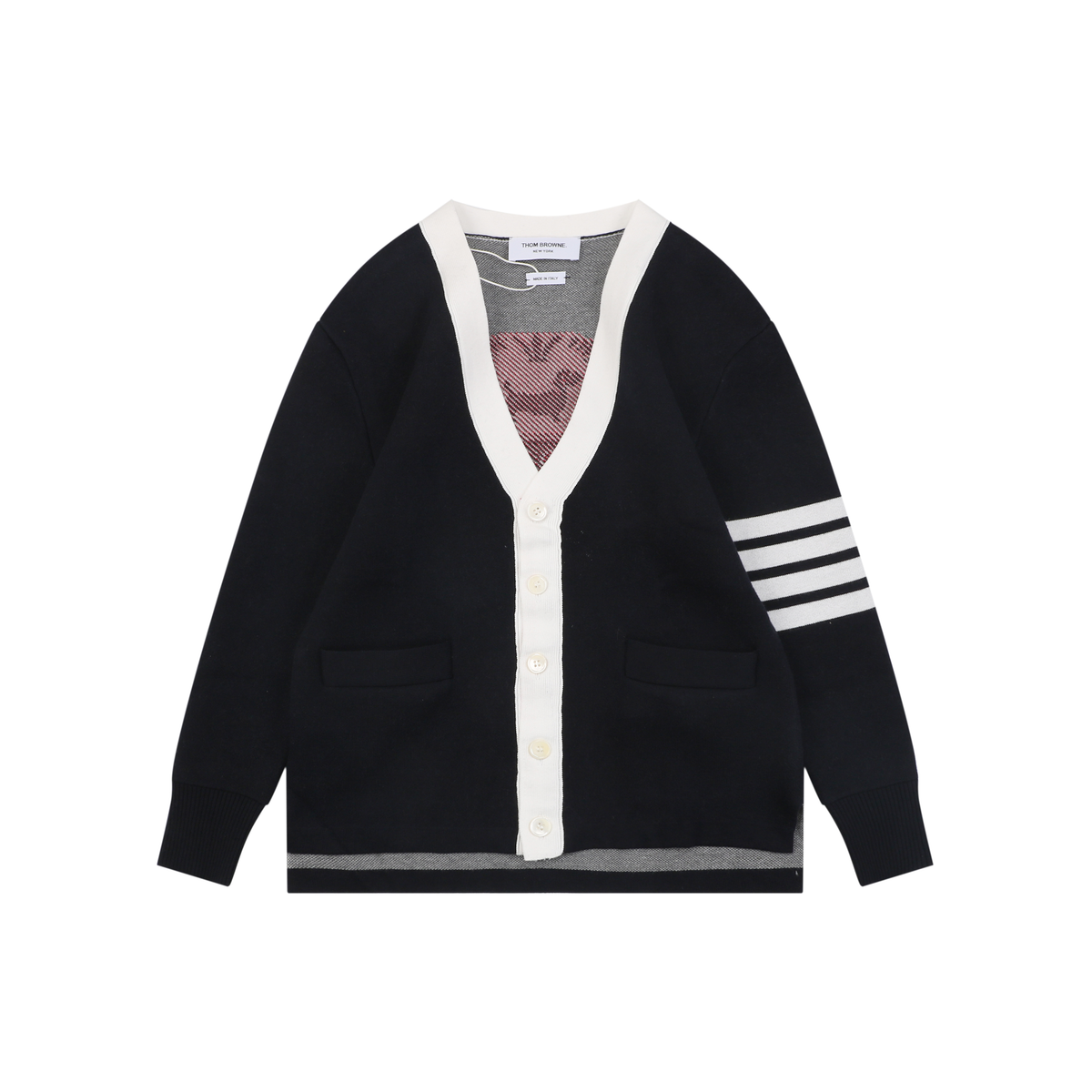 Thom Browne Color-Block Cardigan | Four-Bar Patch